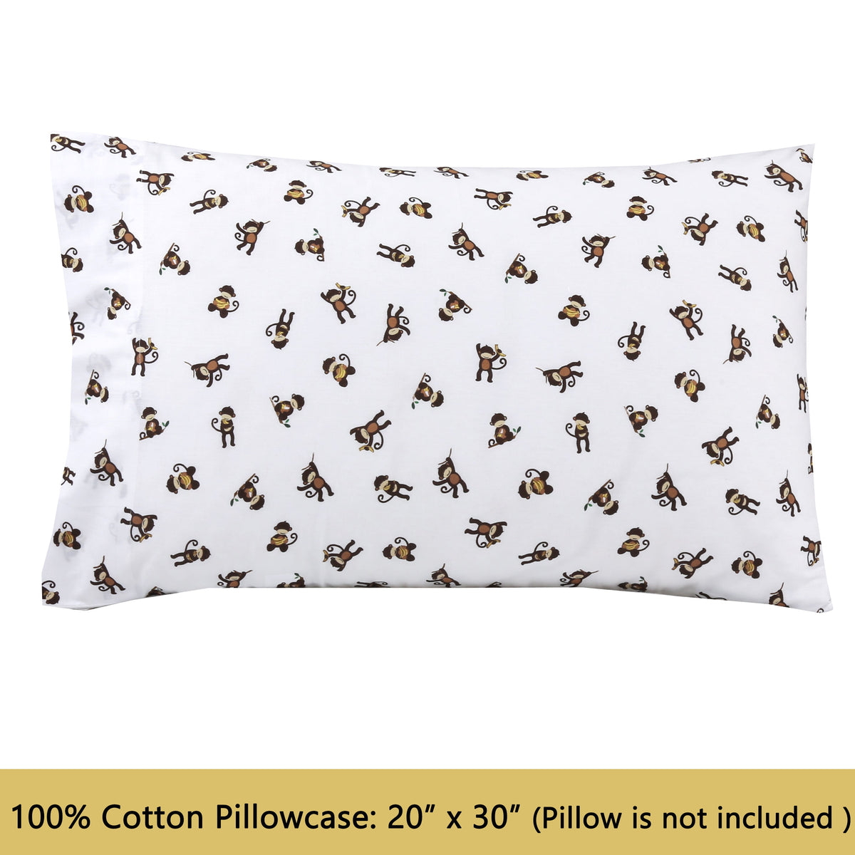 3-Piece Crib/Toddler Cotton Sheet Set White Brown Monkey Around Jungle Bananas