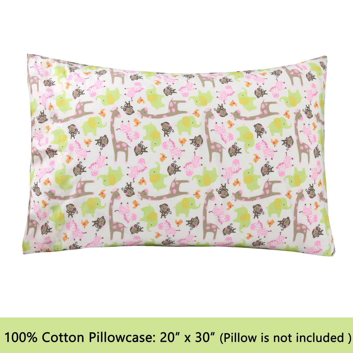3-Piece Crib/Toddler Cotton Sheet Set Pink Jungle Zoo Animal Friends Giraffe Monkey Elephant Zebra Bird