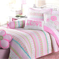 Greta Floral Stripe Pink Real Patchwork Cotton Reversible Quilt Bedding Set
