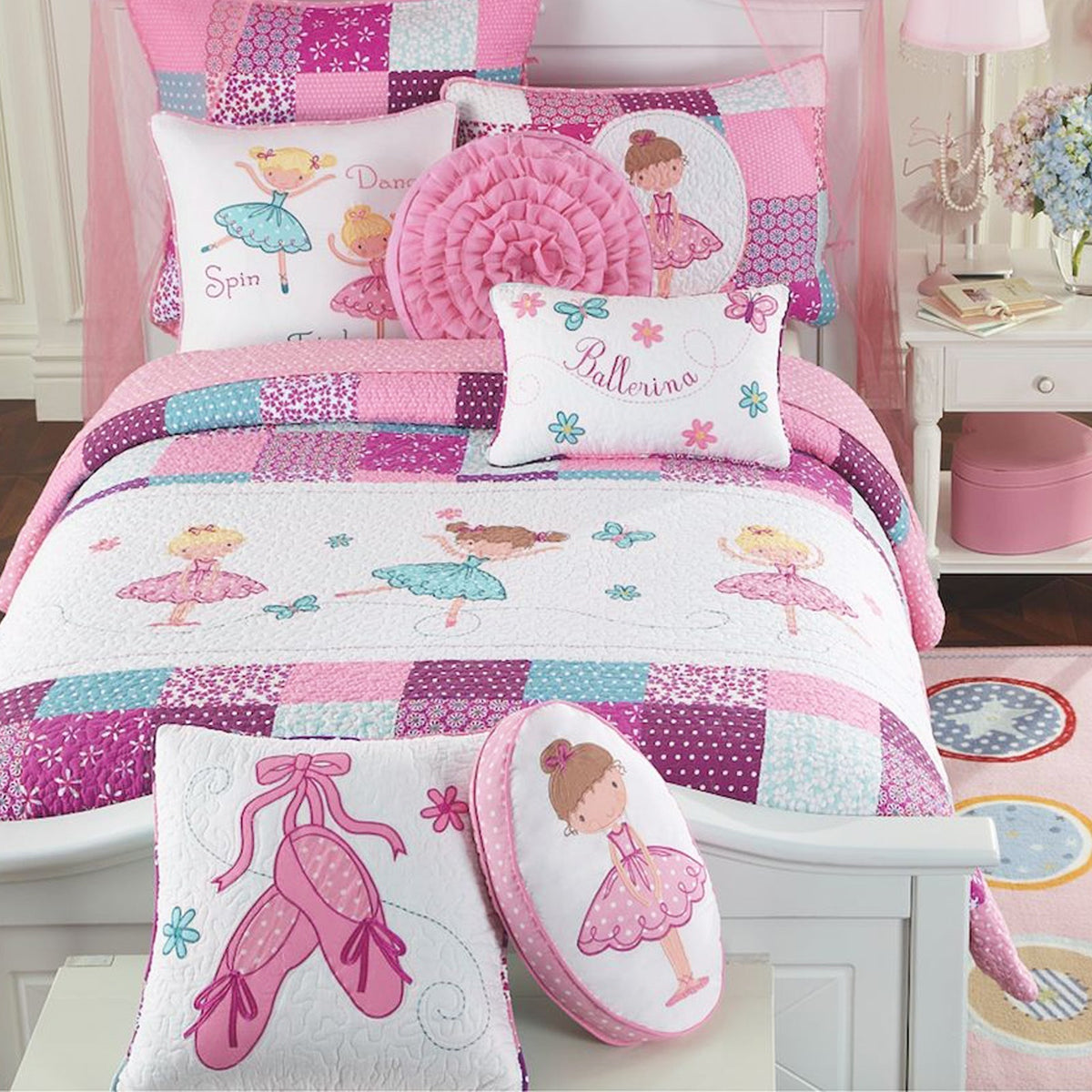 Ballerina Girl Pink Floral Shoes Square Decor Throw Pillow