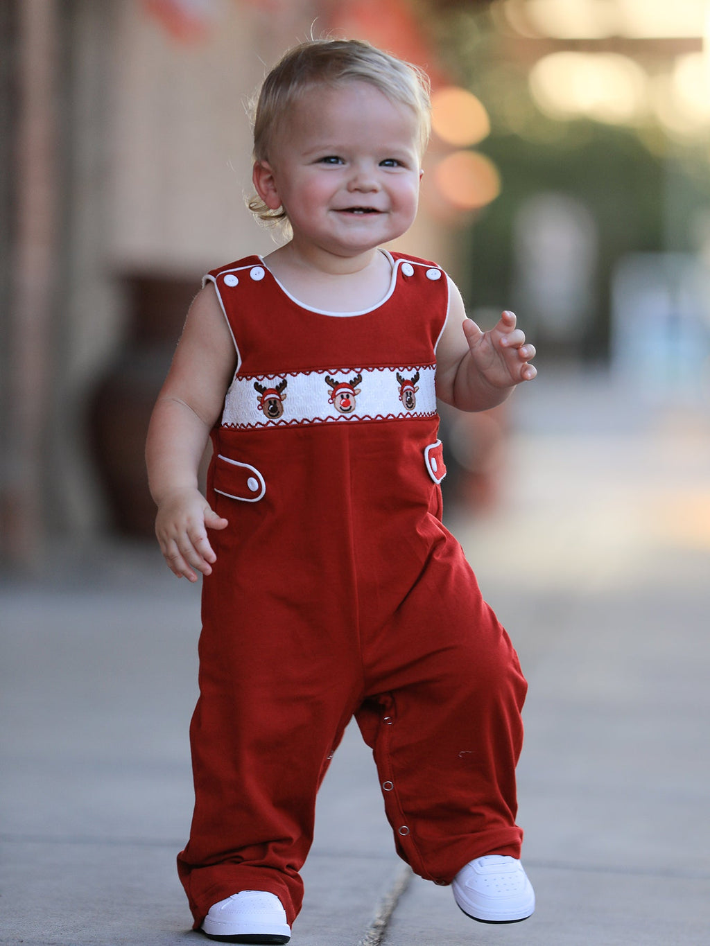 Baby Boys Christmas Reindeer Smocked Red Jonjon