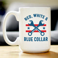 Red White & Blue Collar Coffee Mug Gifts for American Patriots White Ceramic Coffee Cup