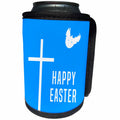 3dRose Alexis Design - Holidays Easter - Happy Easter text, white cross, dove and blue sky - Can Cooler Bottle Wrap (cc_283881)