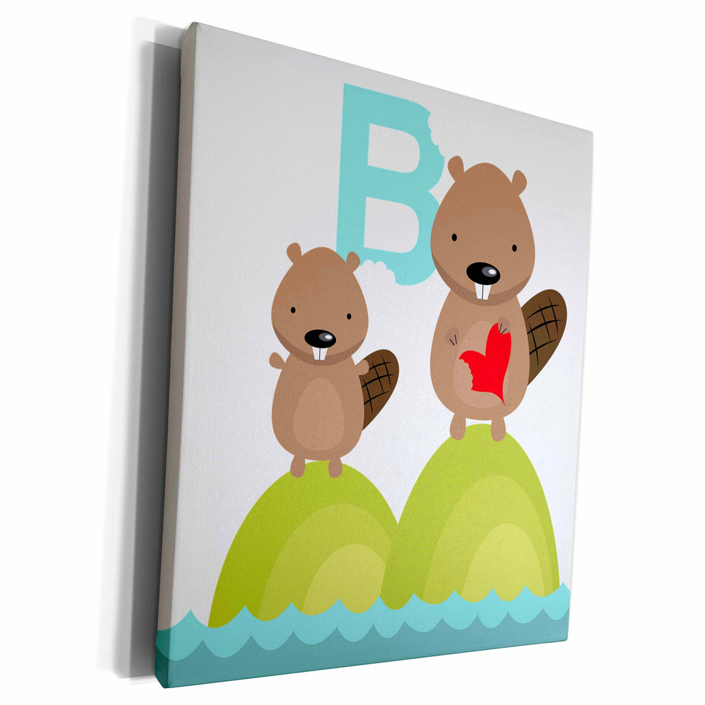 3dRose PS Animals - B for Beaver cute kids art animals - Museum Grade Canvas Wrap (cw_130523)