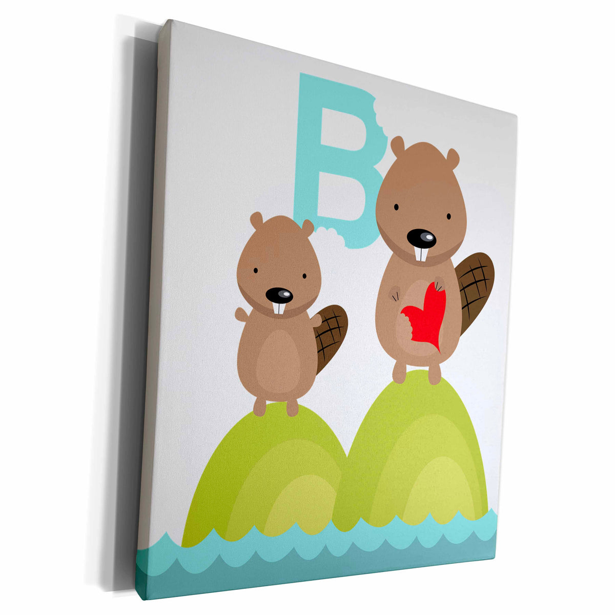 3dRose PS Animals - B for Beaver cute kids art animals - Museum Grade Canvas Wrap (cw_130523)
