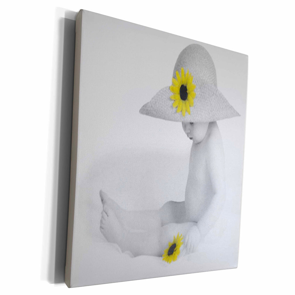 3dRose Florene Childrens Art - Baby With Flower - Museum Grade Canvas Wrap (cw_20238)