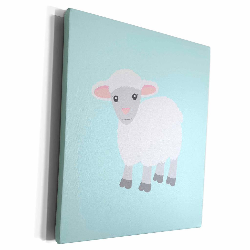 3dRose Janna Salak Designs Kids Stuff - Little Lamb Soft Blue - Museum Grade Canvas Wrap (cw_261570)
