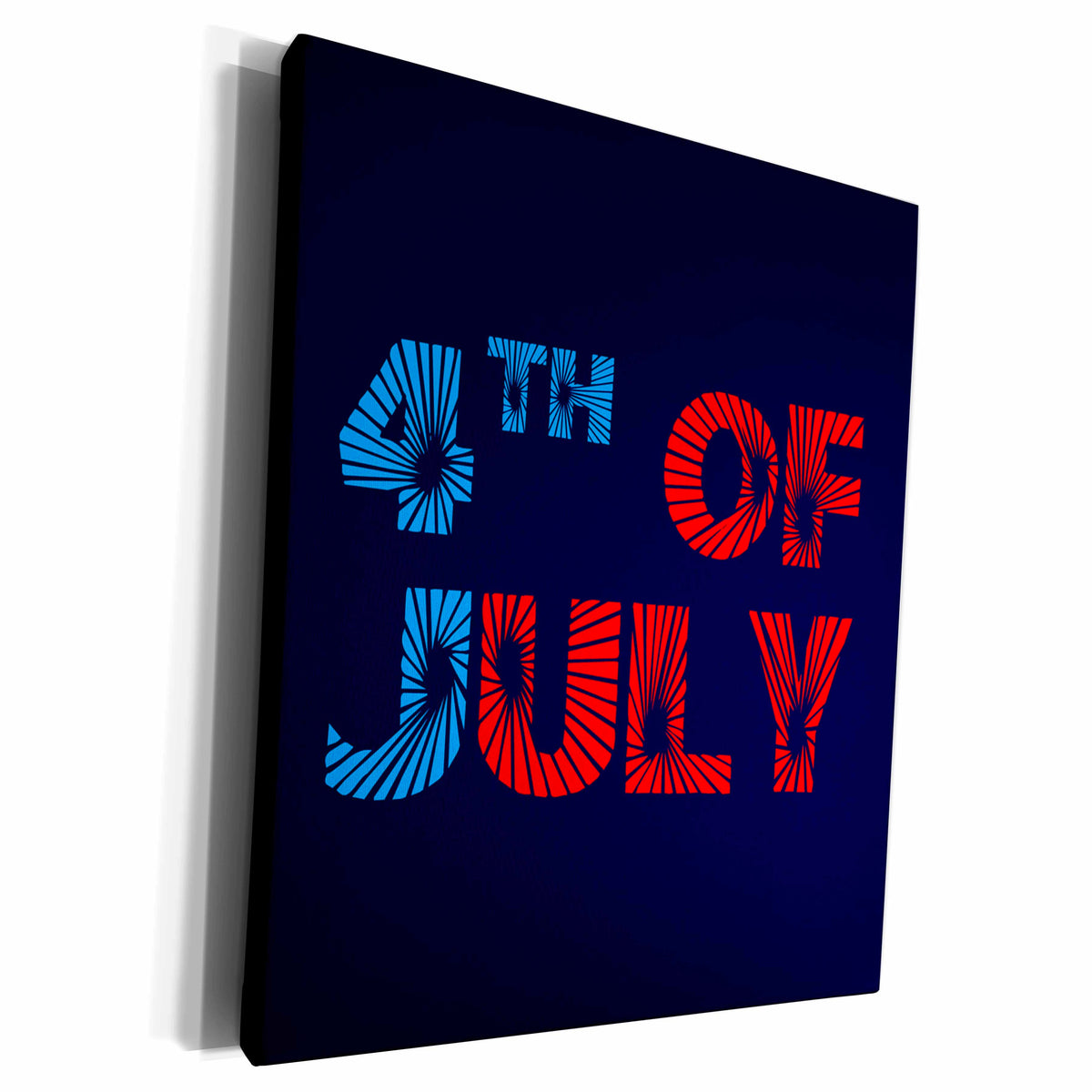 3dRose Fourth 4th of July colorful text, blue background - Museum Grade Canvas Wrap (cw_285914)