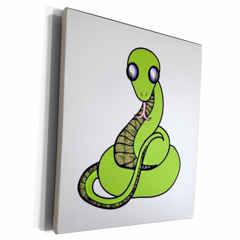 3dRose Florene Childrens Art - Cute Lime Green Cartoon Snake - Museum Grade Canvas Wrap (cw_37454)