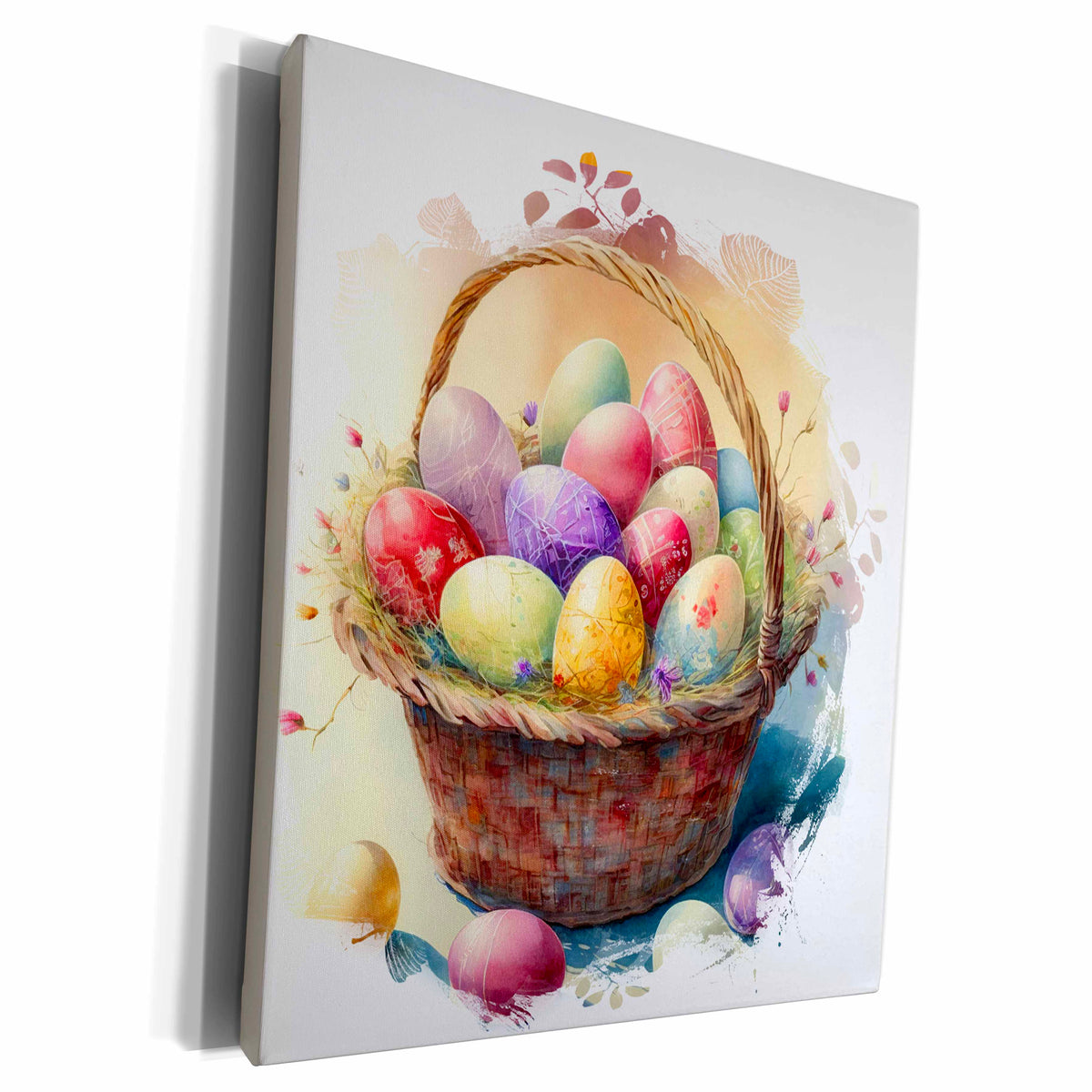 3dRose Pretty Image of Watercolor Basket Full of Easter Eggs... - Museum Grade Canvas Wrap (cw-377883)