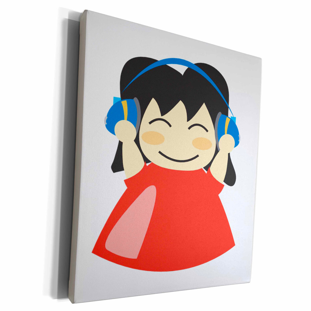 3dRose Florene Childrens Art II - Little Girl With Headphones - Museum Grade Canvas Wrap (cw_41696)