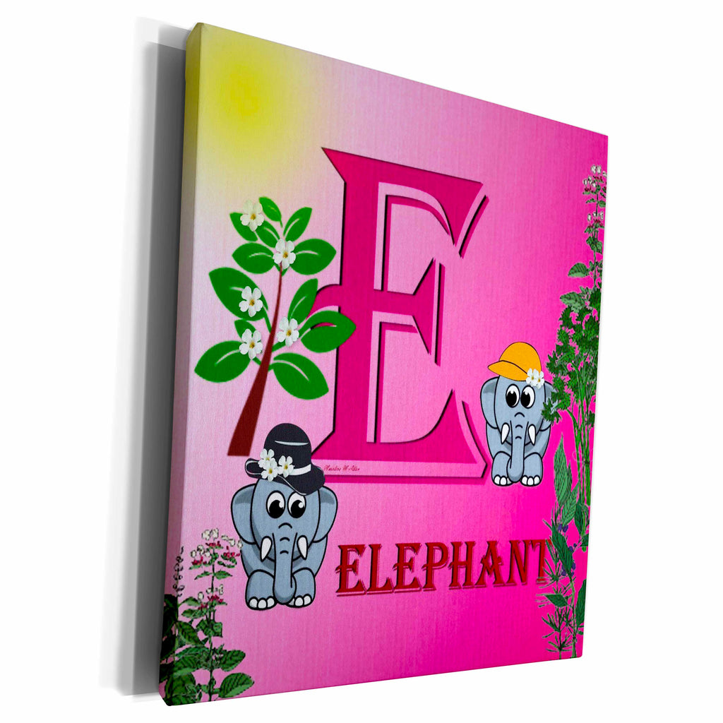 3dRose Decorative Animal Alphabet Art for children - E is for... - Museum Grade Canvas Wrap (cw_52982)