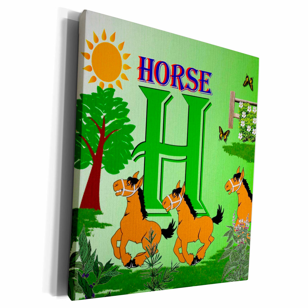 3dRose Decorative Animal Alphabet Art for children - H is for... - Museum Grade Canvas Wrap (cw_52985)