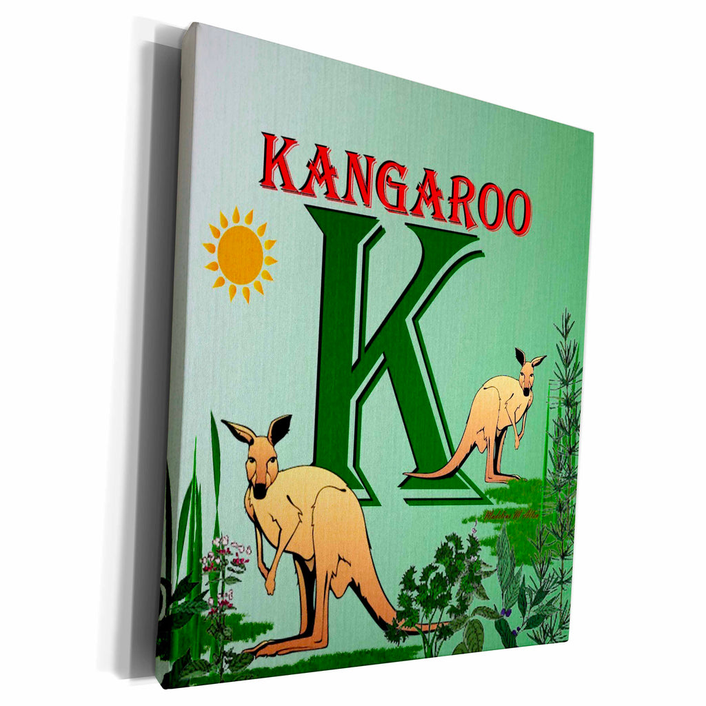 3dRose Decorative Animal Alphabet Art for children - K is for... - Museum Grade Canvas Wrap (cw_52988)