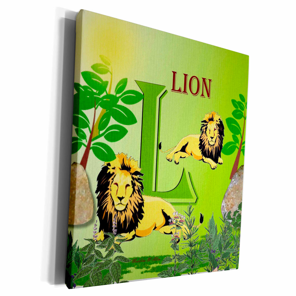 3dRose Decorative Animal Alphabet Art for children - L is for... - Museum Grade Canvas Wrap (cw_52989)