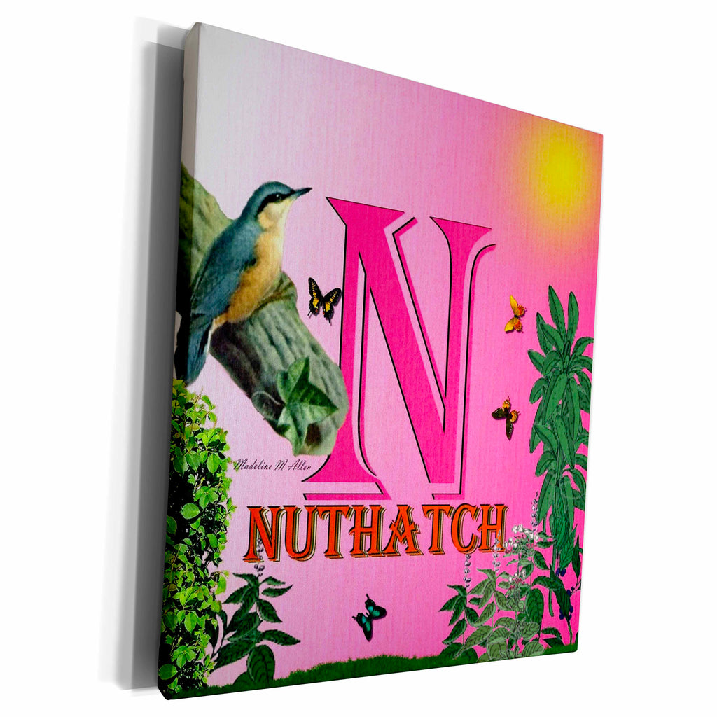 3dRose Decorative Animal Alphabet Art for children - N is for... - Museum Grade Canvas Wrap (cw_52991)