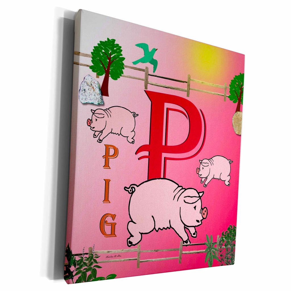 3dRose Decorative Animal Alphabet Art for children - P is for... - Museum Grade Canvas Wrap (cw_52993)