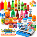 Dr. STEM Toys Talking Cash Register & Pretend Food Bundle– Trilingual Money Counting & Math Learning Toy with Play Money, Credit Cards & Working Microphone – Ages 3+