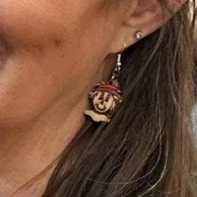 Thanksgiving Scarecrow Wooden Dangle Earrings | Fall Harvest Jewelry