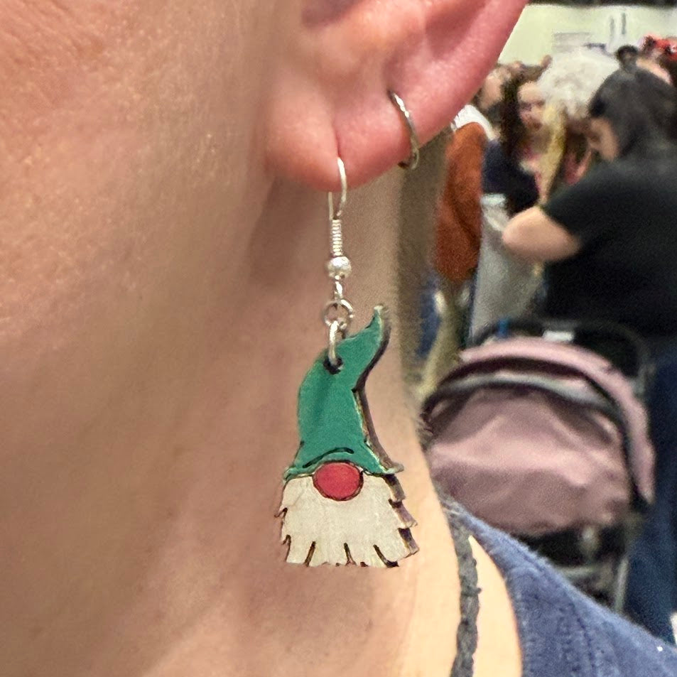Garden Gnome Wooden Dangle Earrings | Whimsical Nature Jewelry