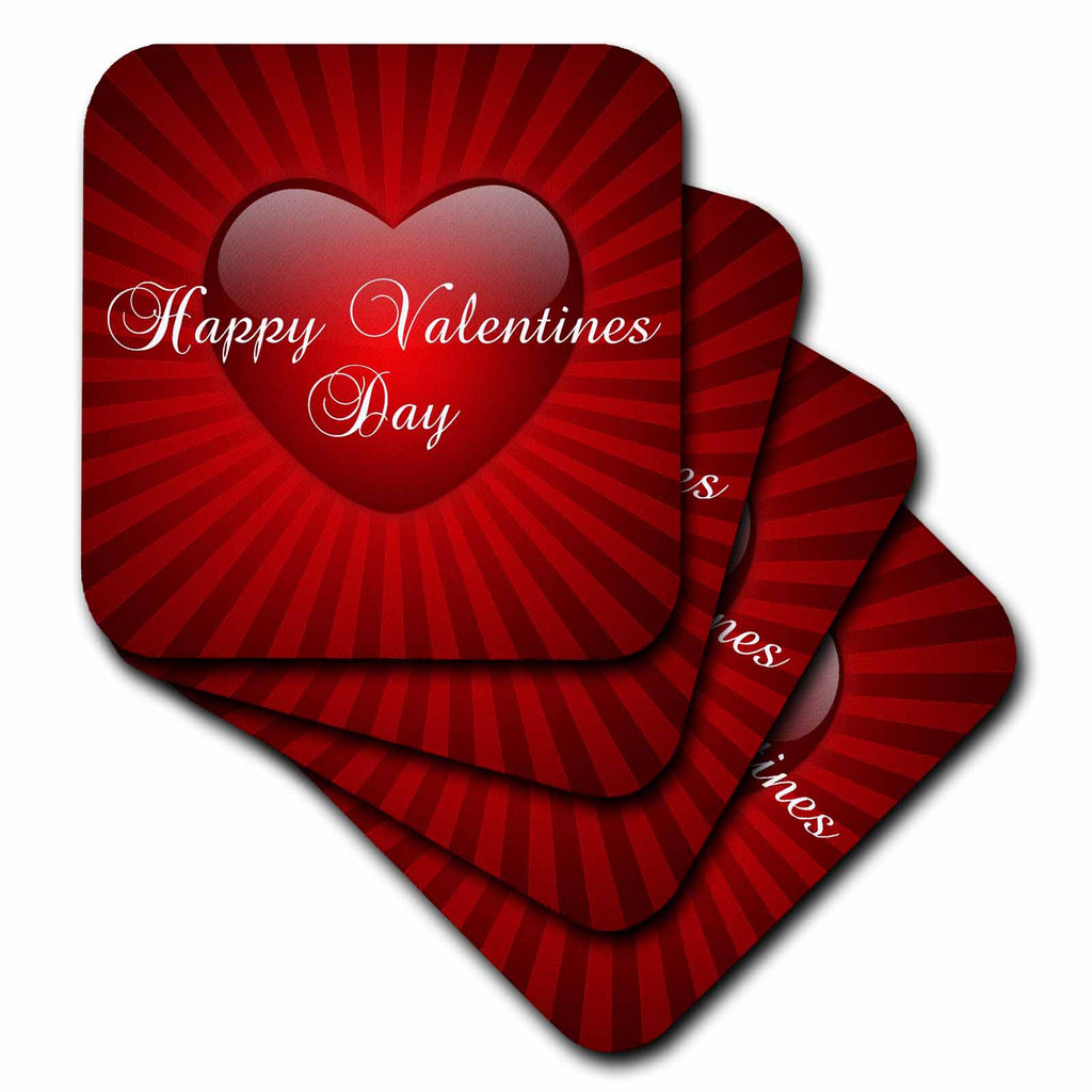 3dRose PS Holidays - Red Heart Happy Valentines Day - Coasters (cst_164639)