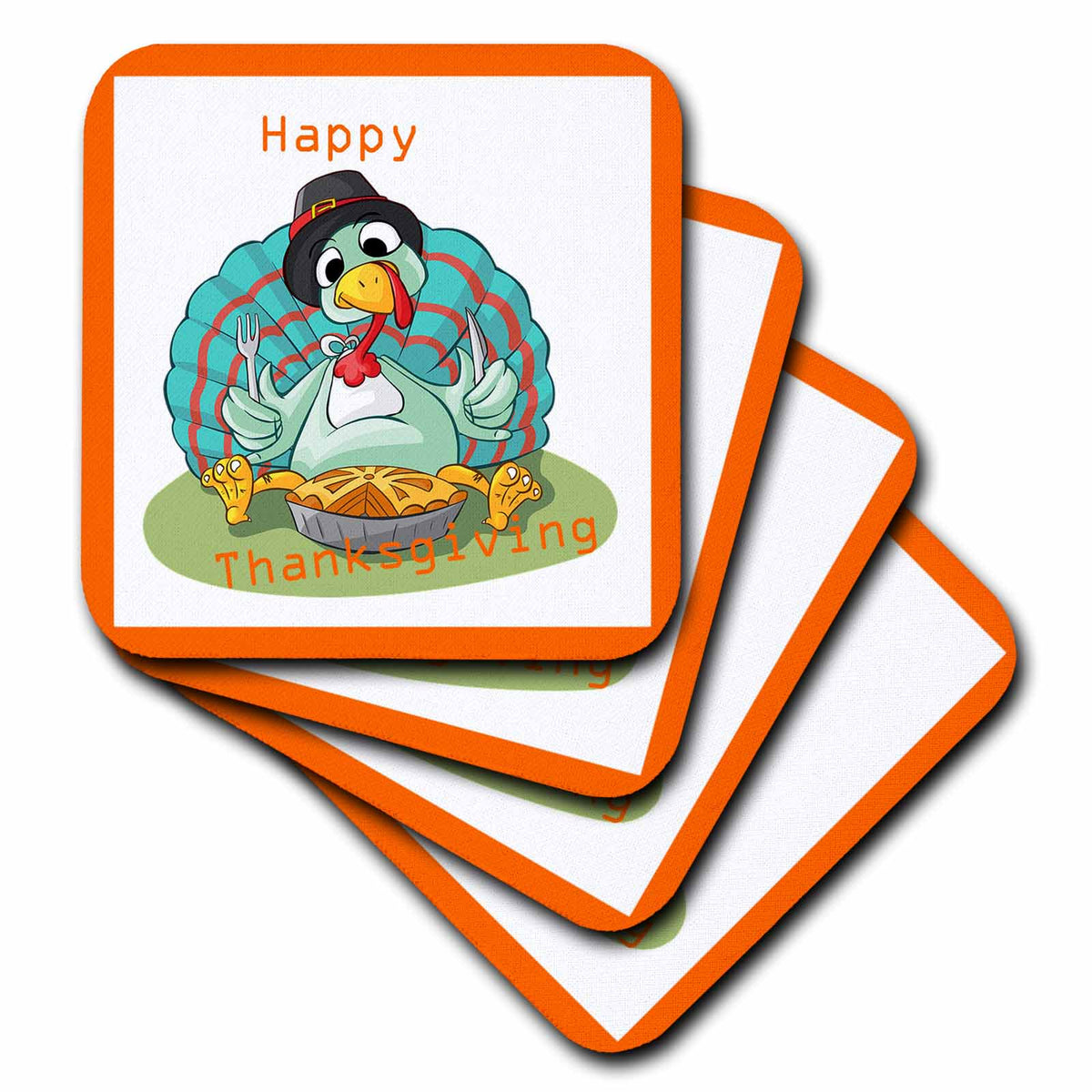 3dRose Thanksgiving - Image of Happy Thanksgiving Cartoon Turkey - Coasters (cst_262505)