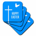 3dRose Alexis Design - Holidays Easter - Happy Easter Text, White Cross, Dove and Blue Sky - Coasters