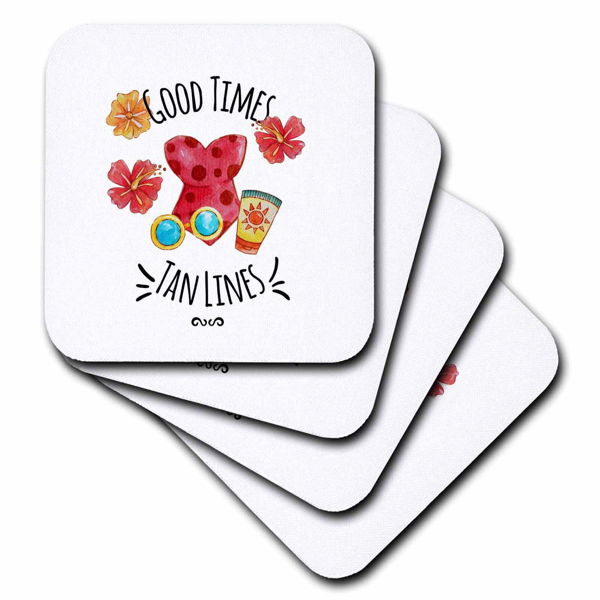 3dRose Uta Naumann Sayings and Typography - Aloha Summer Beach Flower Illustration Typography-Good Times Tan Lines - Coasters