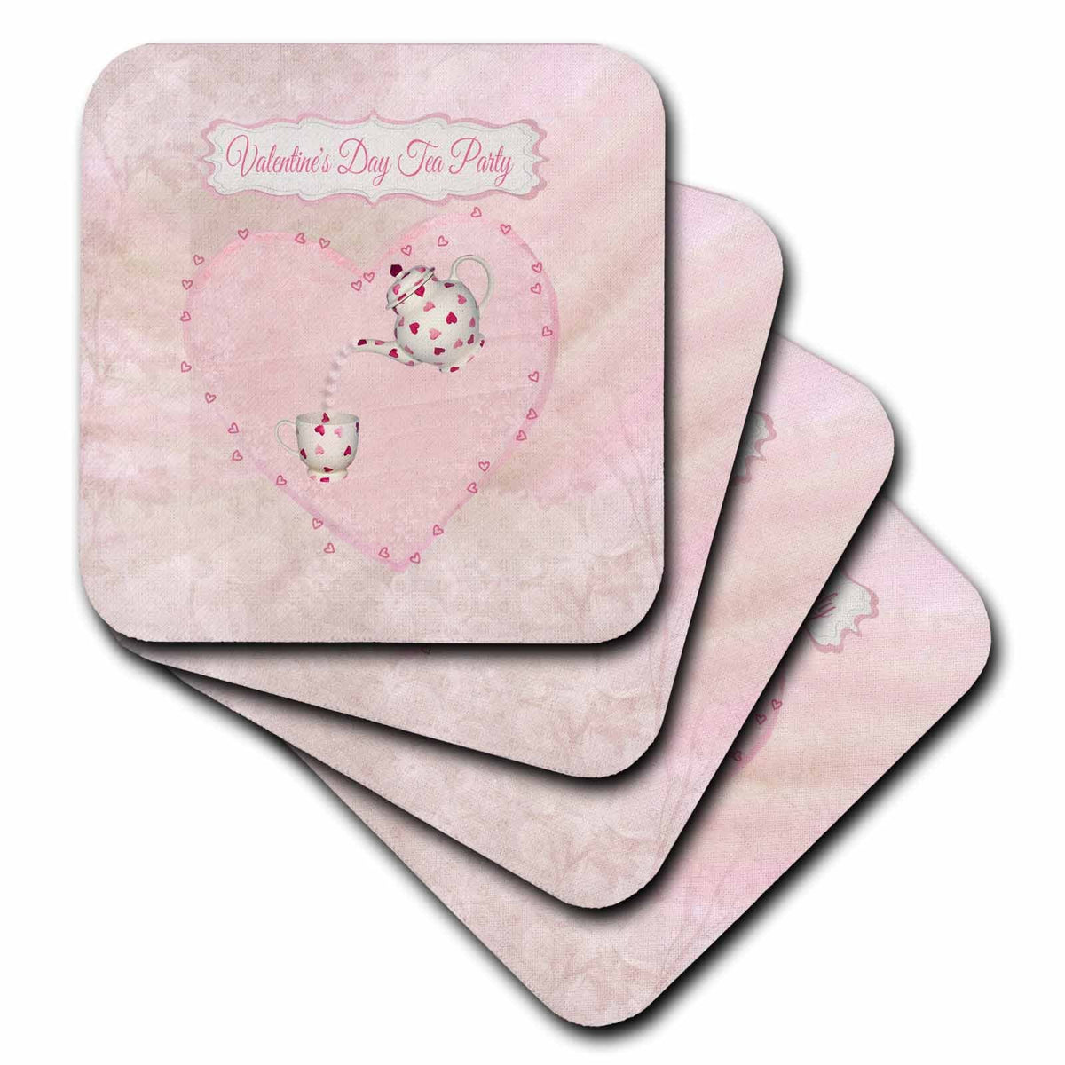 3dRose Valentine's Day Tea Party Invitation, Teapot Pouring Hearts in Teacup - Coasters (CST_329060)