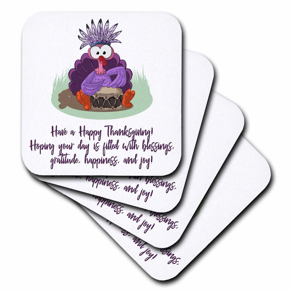 3dRose Funny Turkey with a Drum. Have a Happy Thanksgiving Wishes - Coasters (CST_339325)