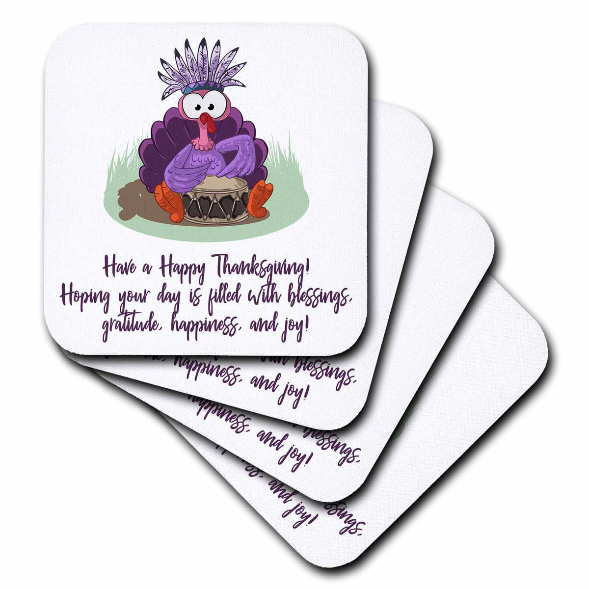 3dRose Funny Turkey with a Drum. Have a Happy Thanksgiving Wishes - Coasters (CST_339325)