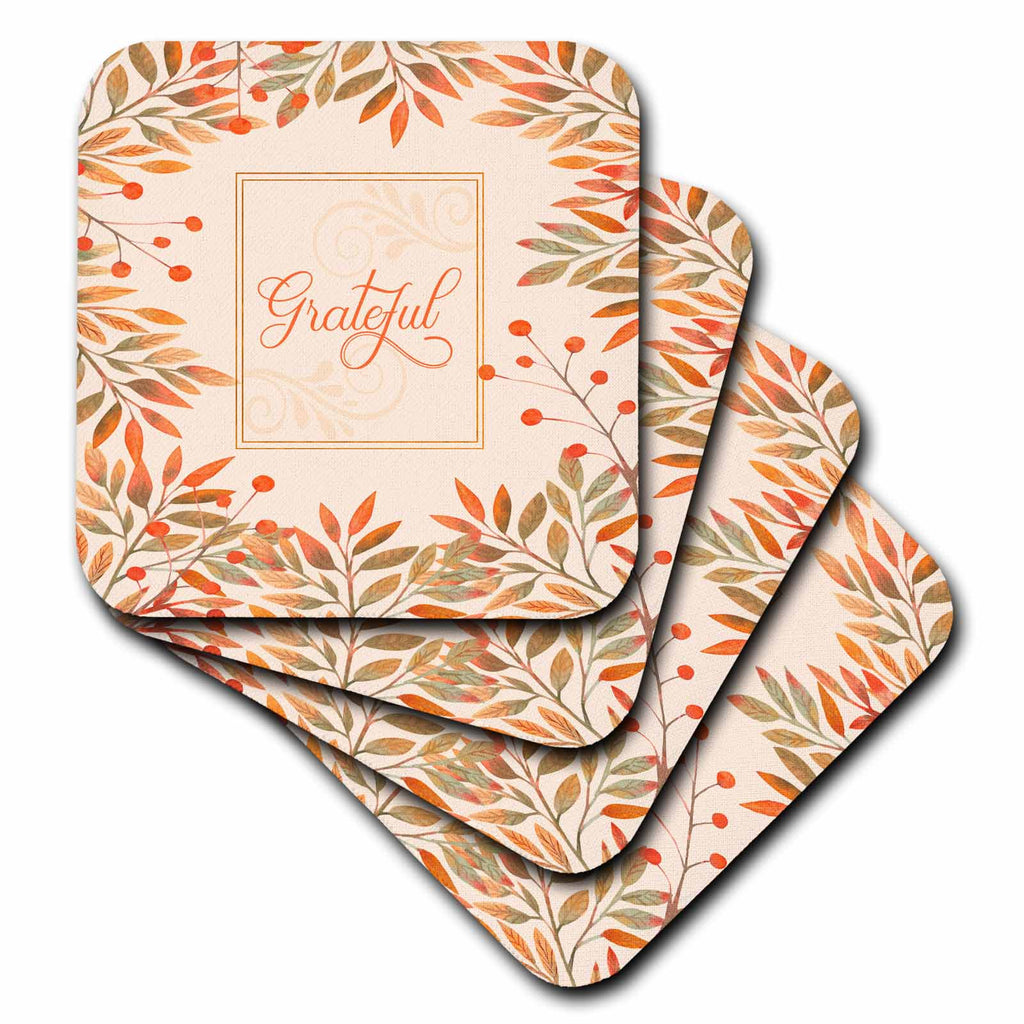 3dRose Autumn Leaves and Grateful Text in a Modern Fall Color Palette - Coasters (cst_339381)