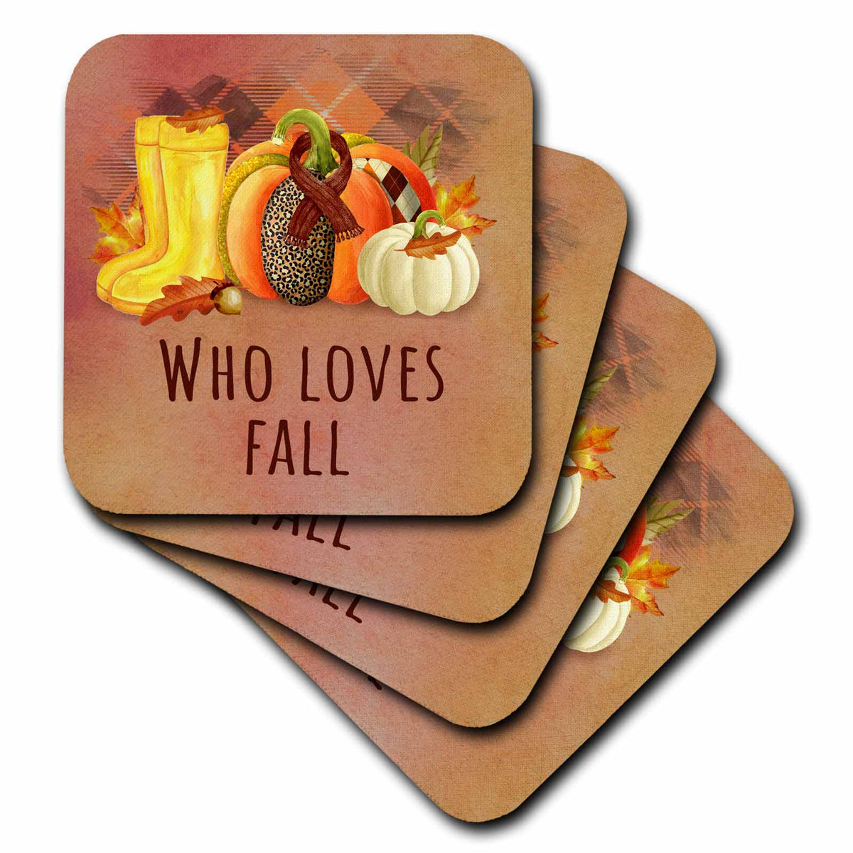 3dRose Who Loves Fall Autumn Season Theme - Coasters (cst-369648)