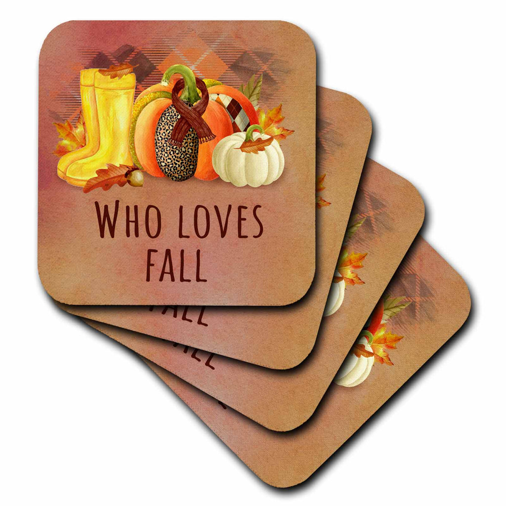 3dRose Who Loves Fall Autumn Season Theme - Coasters (cst-369648)
