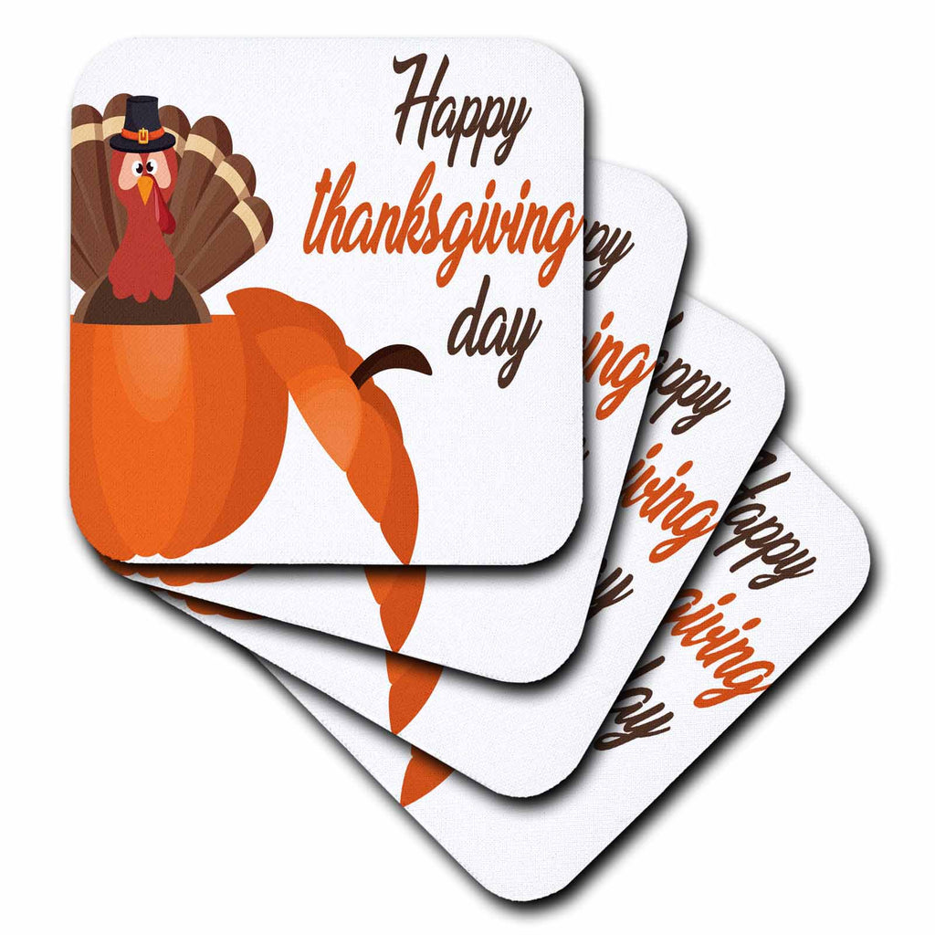 3dRose Happy Thanksgiving with A Turkey in A Pumpkin - Coasters (cst-369941)