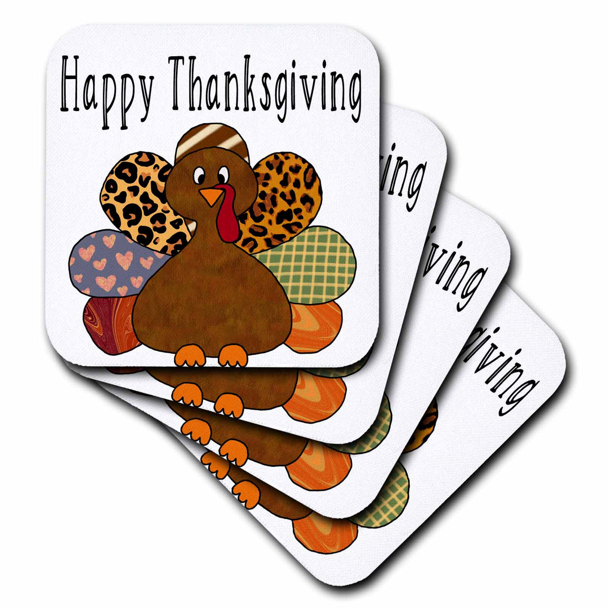 3dRose Happy Thanksgiving with A Cute Stylish Patterned Turkey - Coasters (cst-369949)
