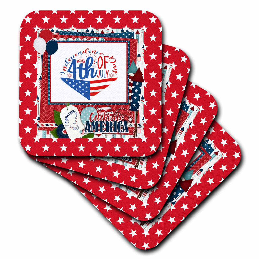 3dRose Image of Indepence Day, 4th of July, Celebrate USA, Rocket, Balloons - Coasters (cst-382265)