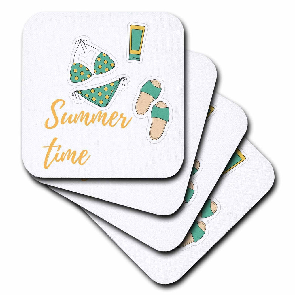 3dRose 3dRose Mary Aikeen- Summer - Image of Bikini with Text of Summer Time - Coasters (cst-383577)