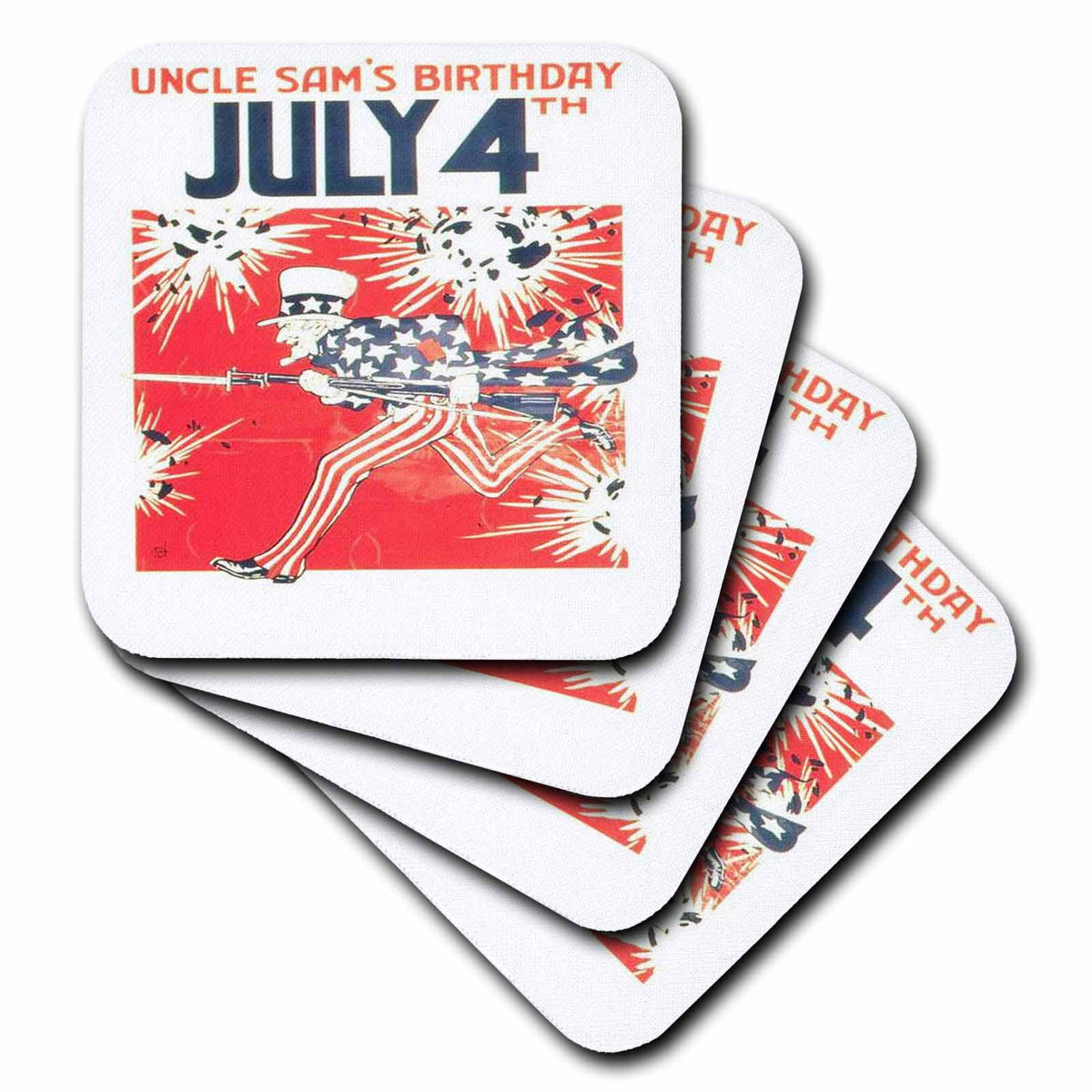 3dRose Taiche - Acrylic Painting - Uncle Sam - Fourth of July, independence day, fourth of july, 4th of july, uncle sam, usa, fireworks, carnivals - Coasters (cst_51722)