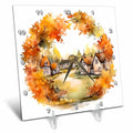 Desk Clock - Pretty Fall Leaf Wreath With A Country Town In The Center Illustrations