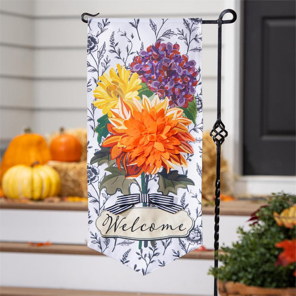 Fall Floral Toile 2 Sided Long Garden Flag
