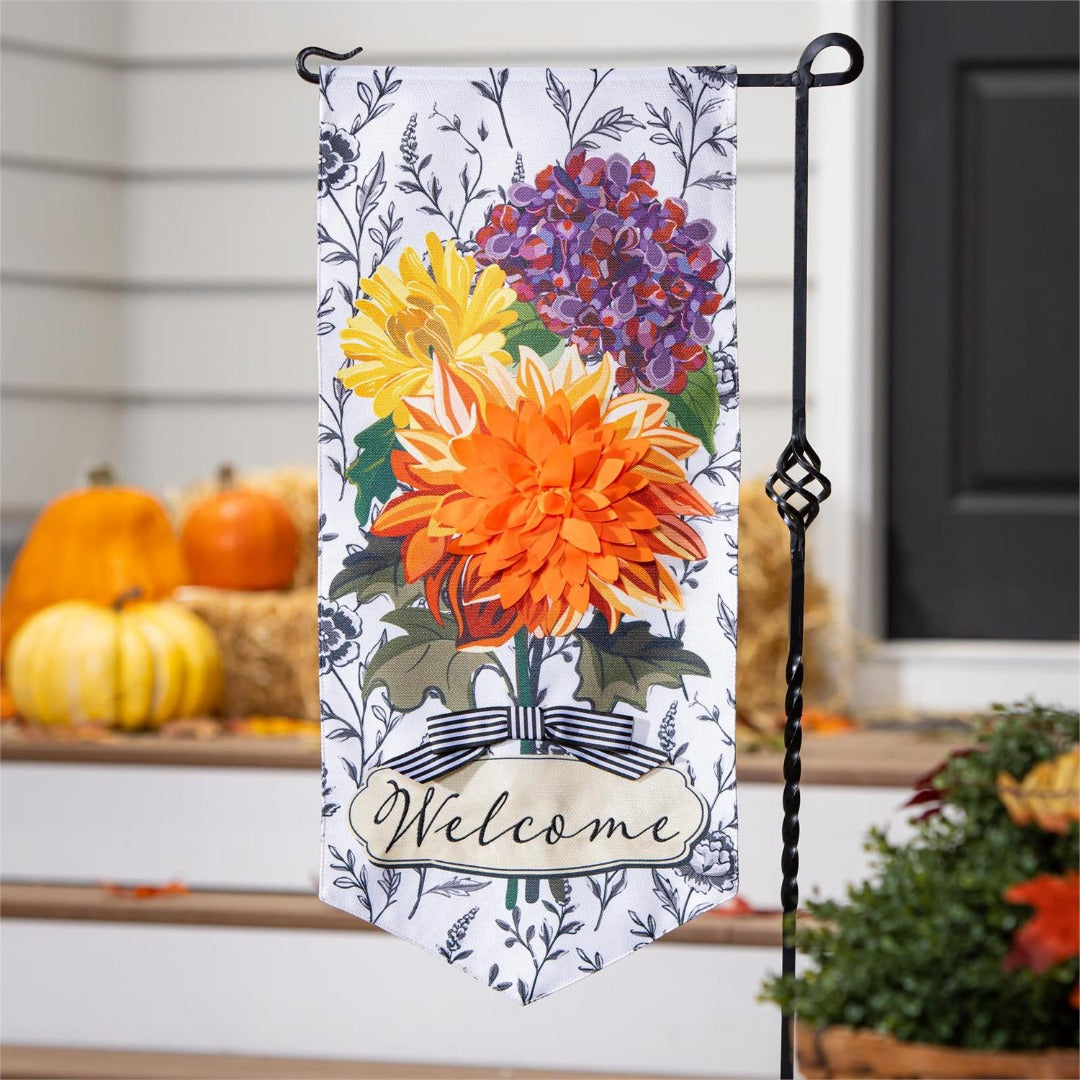 Fall Floral Toile 2 Sided Long Garden Flag