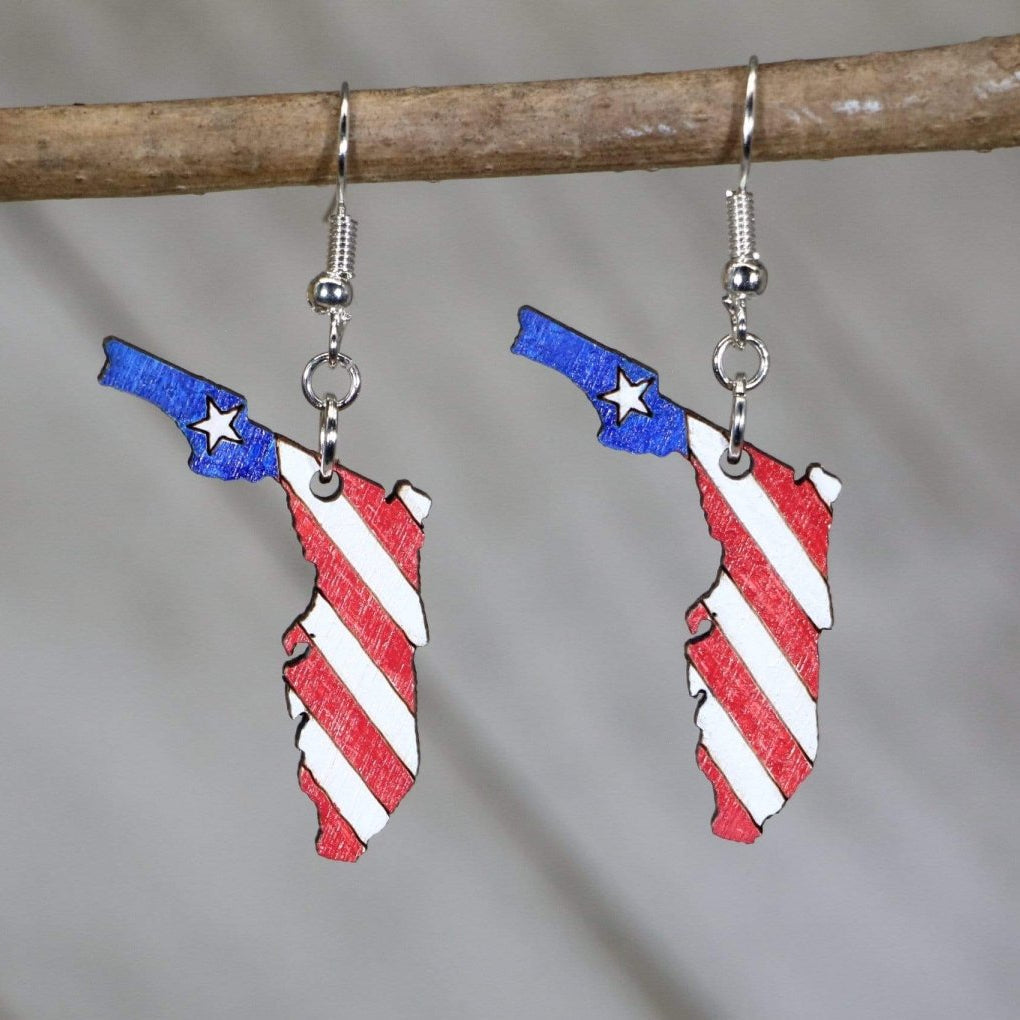 Florida State Flag Wooden Earrings | Patriotic State Jewelry