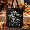 Bad Day to Be a Turkey Tote Bag, Funny Vintage Thanksgiving Skeleton Gift Shopper