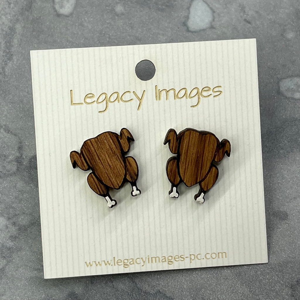Thanksgiving Turkey & Pie Earrings, Wood Stud Earrings