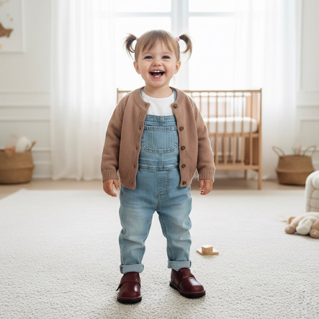 Children's Burgundy Hook-and-Loop Dress Shoes – Removable Soles