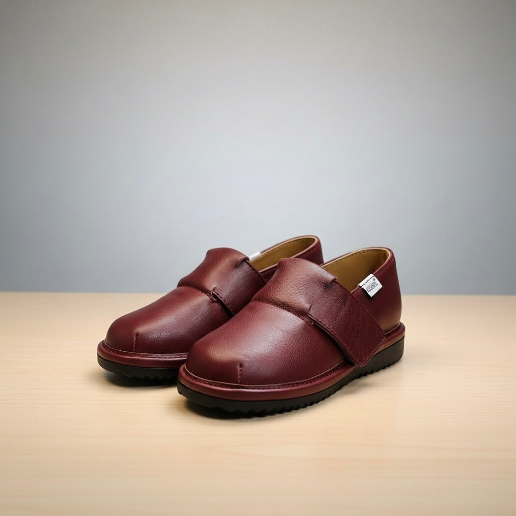 Children's Burgundy Hook-and-Loop Dress Shoes – Removable Soles