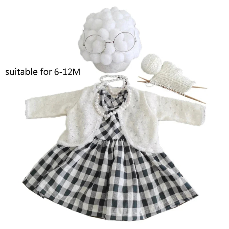 Funny Baby Photography Props Costume Set for Girls – Infant Cosplay Outfit, Grandma Clothes, Photo Shooting Hat and Accessories