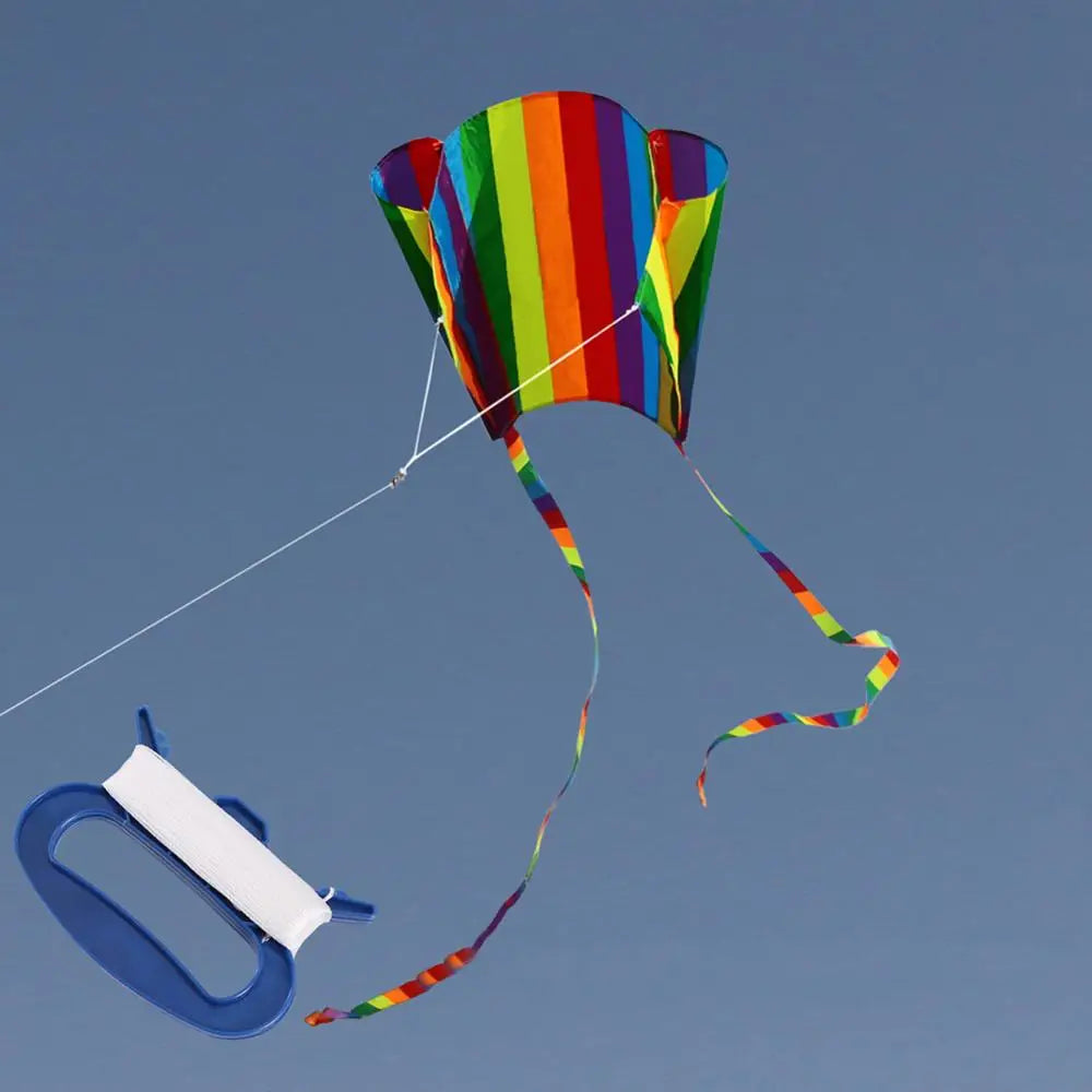 Adult Frameless Rainbow Parafoil Kite – Outdoor Colorful Kite with 30m Line, Long Tail, Kids Fun Toy, Kite Accessory