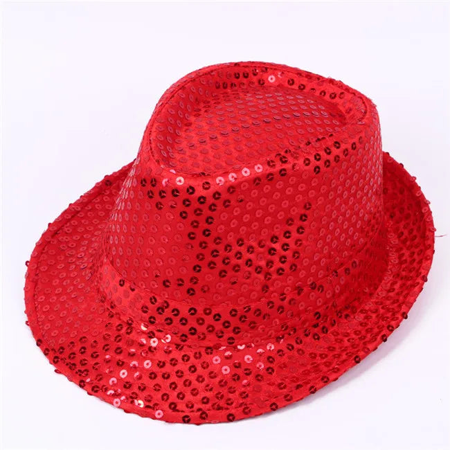 Adult  and Child Unisex Brilliant Glitter Sequins Hat Dance Fedora Hat Kid Dance Cap Solid Jazz Hat Party Glitter Costum 2size